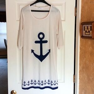 Off White Dress with Navy Anchor Design